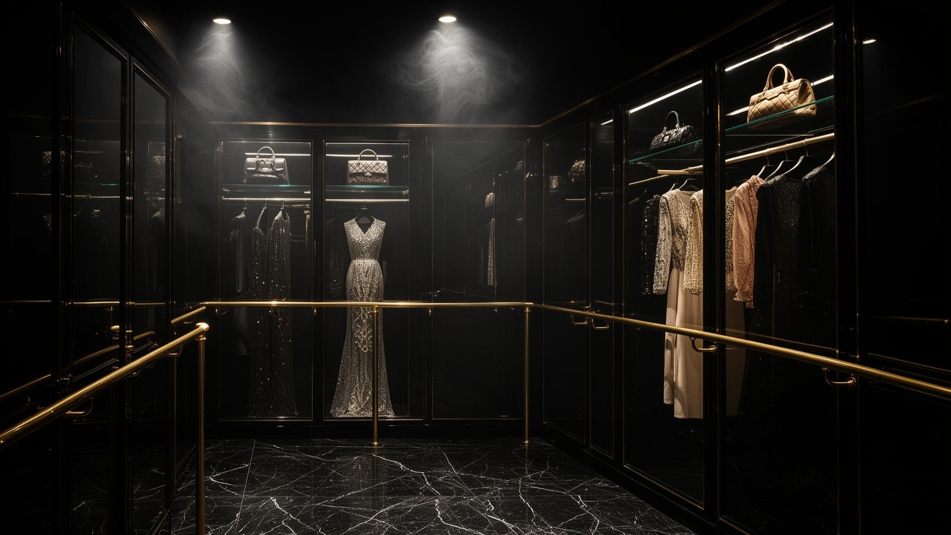 Private luxury wardrobe revealed behind opening doors